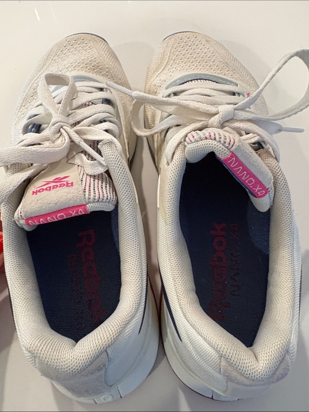Reebok White Sneakers with Pink Logo and Navy Insole - Picture 9 of 10